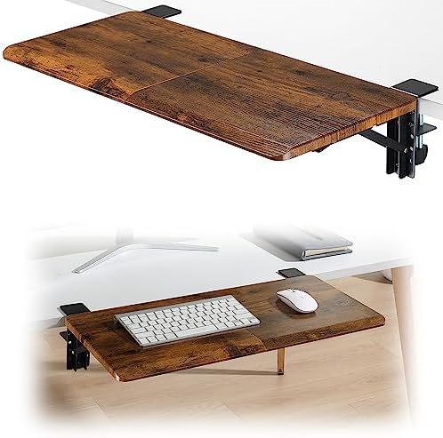 ETHU Foldable Desk Extender Tray with Clamp, 25.6x11.4", Walnut