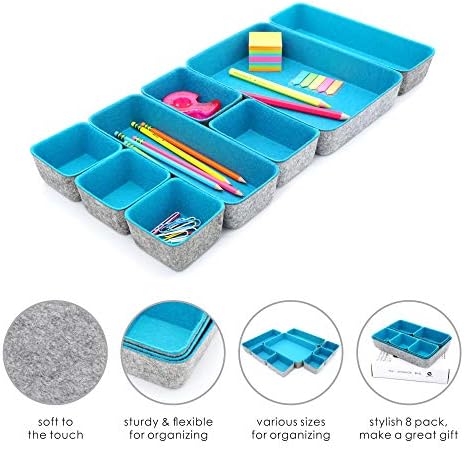 Welaxy Minimalist Felt Desk Drawer Organizer 8pc Turquoise Storage Bins
