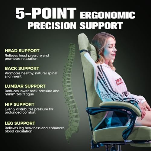 GTPLAYER Gaming Chair, Ergonomic Computer Chair with Footrest and Lumbar Support, High Back Recliner Chair 350lbs, Height Adjustable for Home Office, Green