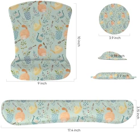 Ergonomic Memory Foam Keyboard Mouse Pad Set with Wrist Rest Support,Non-Slip Hand Wrist Cushion for Laptop/Notebook/Desktop/Computer/Gaming/Office,Easy Typing& Pain Relief (Ginger Cats)