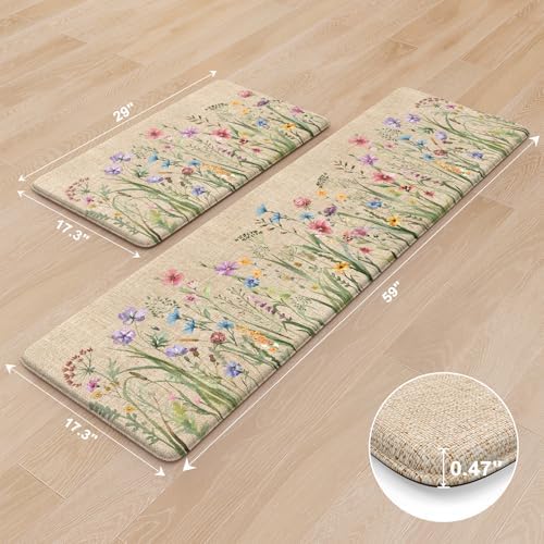 KIMODE Anti Fatigue Mats for Kitchen Floor, Farmhouse Floral Kitchen Rugs