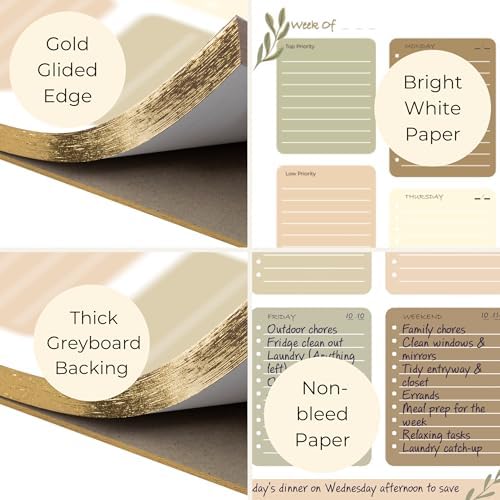 BLU MONACO | Earth Tones Weekly To-Do Notepad | 52-Sheet Tear-Off Weekly Planner with Goals & Priorities | Natural Desk Organizer with Calendar Layout