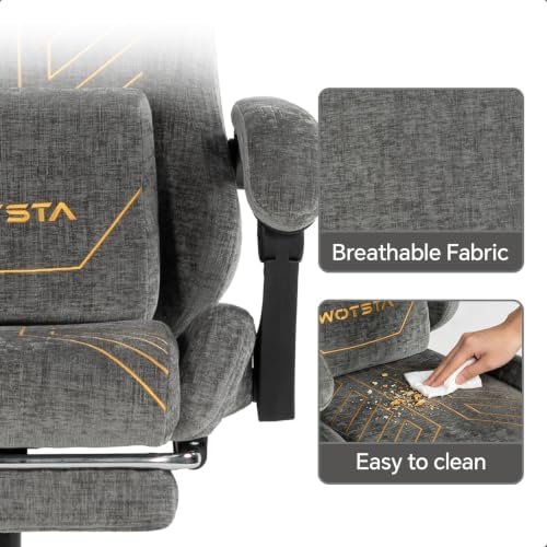 Gaming Chair Fabric with Footrest for Office and Home 300 LBS Grey