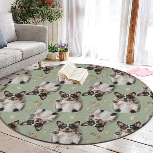 Large Home Decor Mat, Soft Round Yoga Carpet, Non Slip Machine Washable Kitchen Office Circle Rug Cute Chihuahua Dog, 60inch