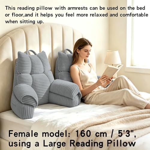 Reading Pillow for Bed with Arms, Back Support, Memory Foam（Smoke Gray）
