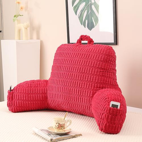 Reading Pillow for Sitting in Bed with Arm,Red Corduroy,M