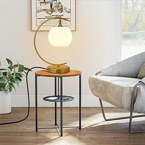 BOKT Modern Globe Table Lamp Mid Century Gold Glass Table Lamp Nordic Simple Design Desk Lamp White Globe Metal Reading Lighting Fixture for Bedside Nightstand Living Room
