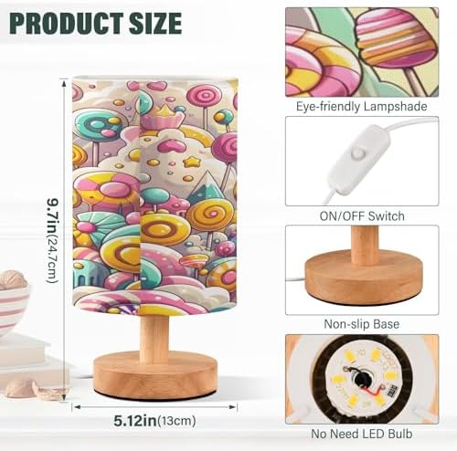 ALAZA Sweet Candy Lollipop Magic Decor Bedside Table Lamp with USB Port for Bedroom Nightstand Office Desk LED Bulb Included