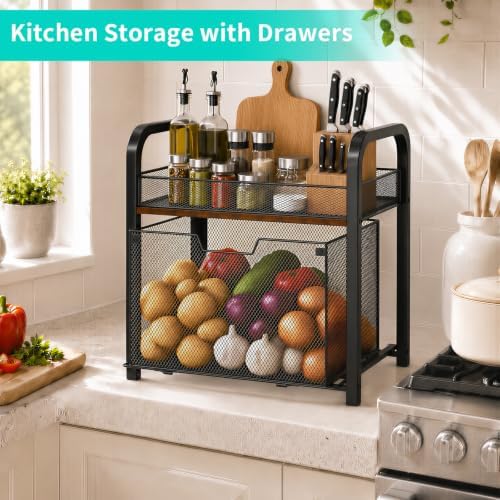 HapiRm 2 Tier Rolling Pantry Organizer Cart- Snack Storage Cart with Wheels