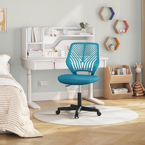 Yaheetech Small Desk Chair, Armless Adjustable Swivel Seat, Turquoise