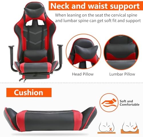Gaming Chair, High Back PU Leather Gaming Chairs Computer Chair with Headrest & Lumbar Support, Height Adjustable Wide Seat Gaming Chairs for Adults, Game Chair with Footrest & Armrest
