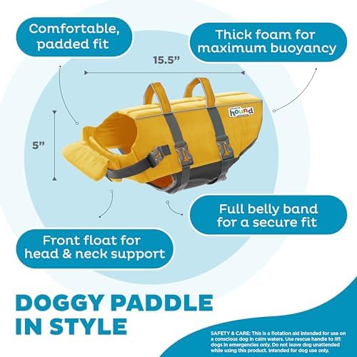Outward Hound Granby Splash Dog Life Jacket, Life Vest, Yellow, Medium