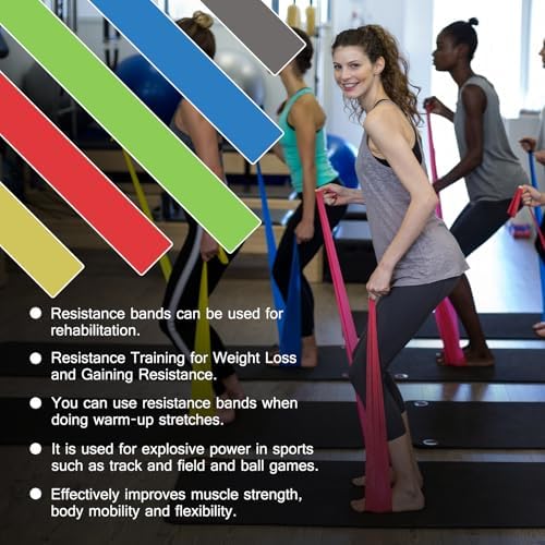 5-Piece Resistance Bands Set, 5.9 ft, Latex-Free for Exercise and Therapy