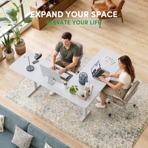 FEZIBO 75" x 63" L-Shaped Standing Desk - Adjustable Corner Desk L Shape, L-Shaped Adjustable Desk with Splice Board, L Shape Standing Desk, White