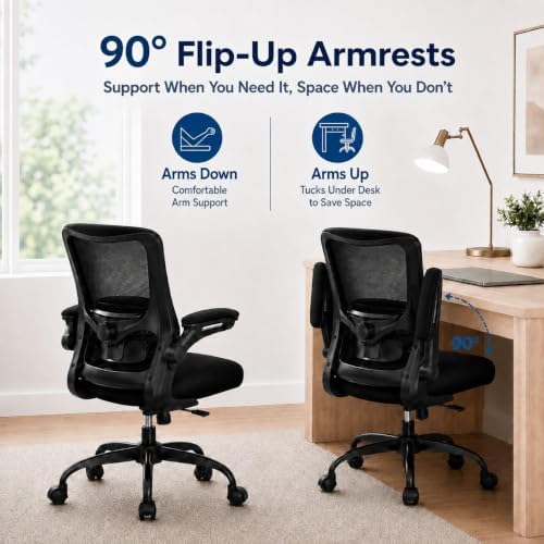 Ergonomic Office Chair for Long Hours, Adjustable Padded Lumbar Support for Lower Back Relief, 330 lb Capacity, Comfortable Computer Desk Chair for Home Office, Work & Study