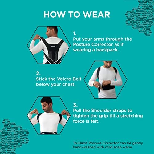 TruHabit Posture Corrector for Men Back Brace Back Support Belt Back Pain Belt for Pain Relief & Hump Prevention, Adjustable Shoulder Support, Back Belt for Back Pain & Shoulder Belt for Men