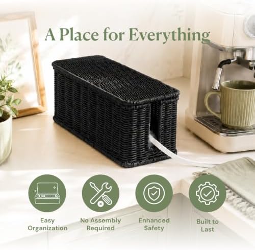 Cable Management Box, Handmade Rattan Cord Organizer for Power Strip