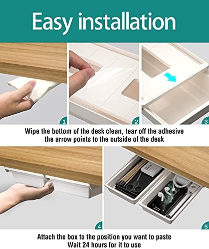 SVNNELP 2Pack Under Table Desk Drawer Storage Organizer Slide Out, Hidden Self-Adhesive Under Desktop Pencil Tray Drawer for Office,Classroom,Kitchen(S/white）
