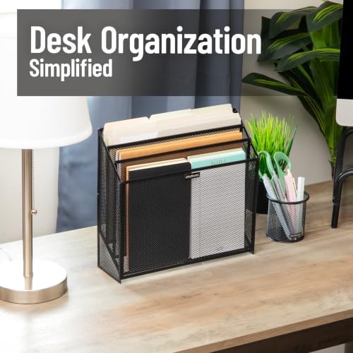 Mind Reader Vertical File Storage, Desktop Organizer, Workspace, Office, Metal Mesh, 12.5"L x 3.75"W x 11.5"H, Black