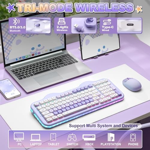 YUNZII C98 Cute Cake Wireless Mechanical Keyboard(Purple, Milk Switch)