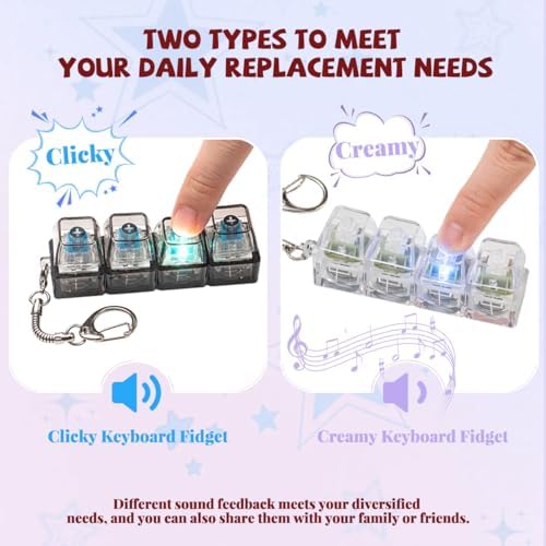 2 Pcs LED Keyboard Fidget Toy, Clicky & Creamy Fidget Clicker Keychain