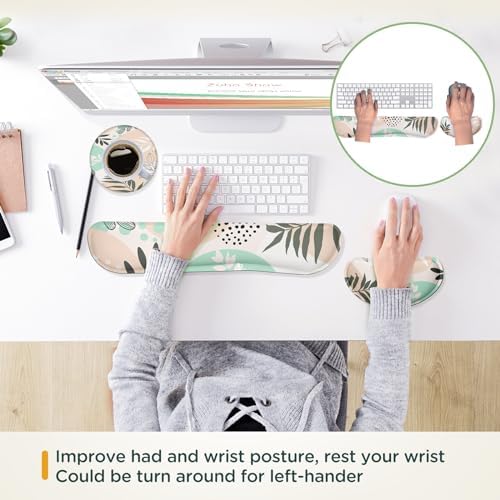 Gimars Enlarge Silky and Superfine Fabric Gel Memory Foam Keyboard Wrist Rest Set, Ergonomic Keyboard Mouse Wrist Support for Typing Pain Relief, Comfort for Office, Gaming, Computer-Morandi Beige