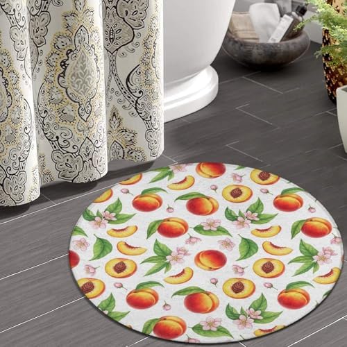 Women's Large Home Decor Mat, Soft Round Yoga Carpet, Non Slip Machine Washable Home Office Circle Rug Watercolor Tropical Peach Leaves Flowers, 36inch