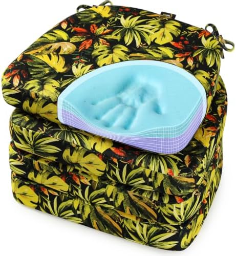 SUNROX Cooling Gel Memory Foam Chair Cushions, 2.6" Thick U-Shaped Dual-Layer Comfort Dining Chair Pads, Non Slip Seat Cushion with Ties for Indoor Kitchen Office 17"x16" Set of 4, Black Monstera