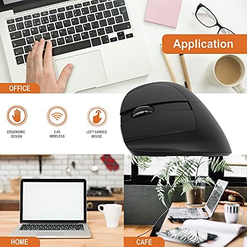J-Tech Digital Ergonomic Left Hand Mouse with Wireless Connection, AA Battery, 2.4GHz Nano Transceiver, 800, 1200, 1600, 2400 Adjustable DPI; Compatible with Windows and MAC OS [V628ML]