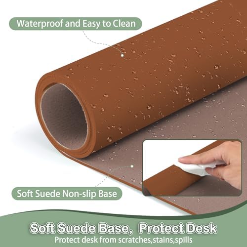 Boutilon Leather Desk Pad Protector,Non-Slip Mouse Pad,Laptop Desk Pad,Office Mouse Mat,Waterproof Leather Desk Blotter,Desk Writing Pad for Office and Home (XXL-Brown,47.2"x 17")