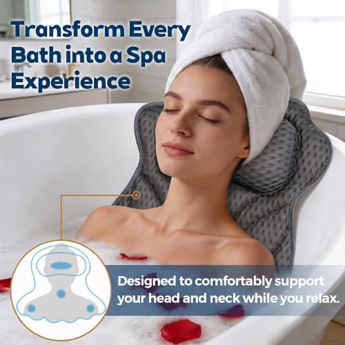 Bath Pillow for Tub,Bathtub Pillow with Thick Neck Cushion,Soft Tub Pillow for Head,Neck,Shoulder and Upper Back Support,Hot Tub and Spa,Dark Black