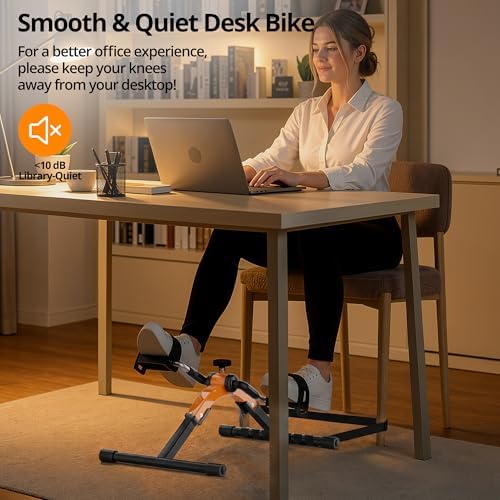 Folding Pedal Exerciser Mini Exercise Bike Under Desk Bike for Arms and Legs Workout, Portable Desk Bike Peddler Machine for Sedentary Officer & Seniors