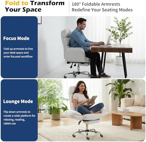 Big and Tall Office Chair with 90-180° Flip Armrests, 400lbs Ergonomic Computer Gaming Chair for Cross Legged Sitting, 155° Recline & Foot Rest - Wide Desk Task Chair for Home Office, Vanity, Study