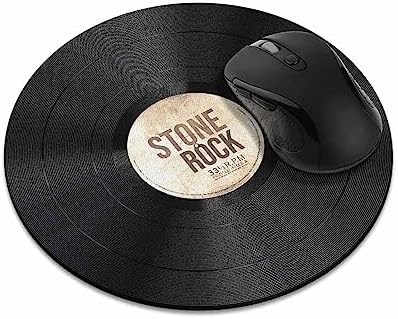 Non-Slip Round Mousepad, WIRESTER Vintage Vinyl Record White Brown Mouse Pad for Home, Office and Gaming Desk