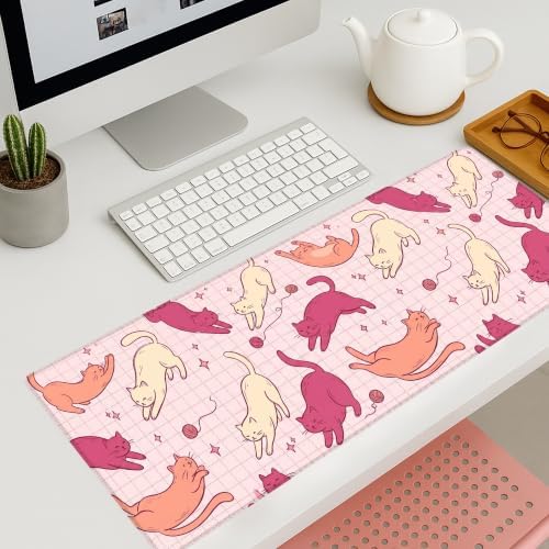 Fanciful Stretching Cats Pattern Large Mouse Pad 12x32 Inch