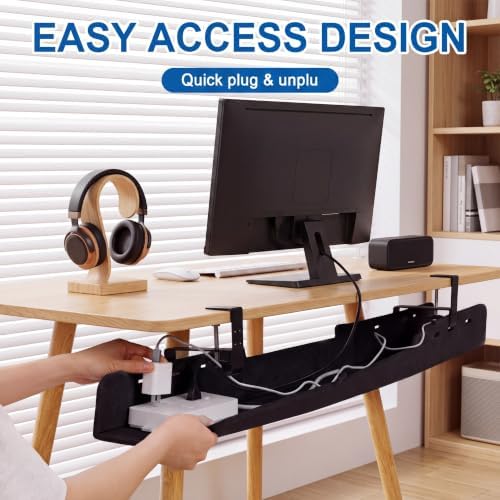 Chumia Under Desk Cable Management Tray No Drill, Black, 36 Inch