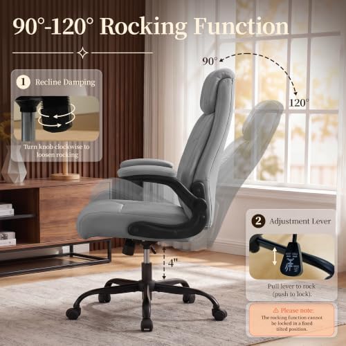 Office Chair, Leather Ergonomic Computer Desk Chair with Rocking