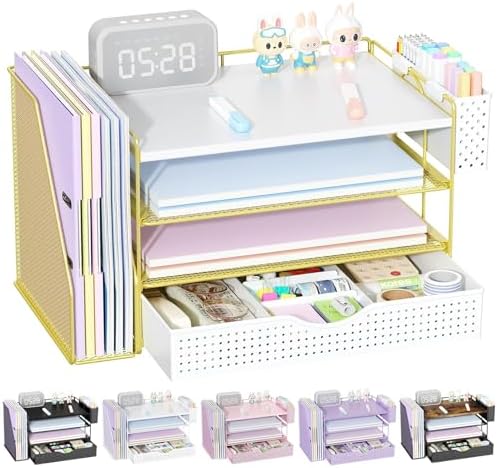 Wood Desk Organizers and Accessories with File Holder & Catalog Racks