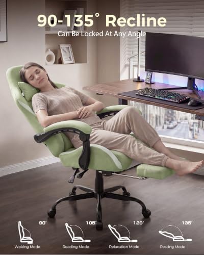 LUCKRACER Big and Tall Gaming Chair, 350Lbs Heavy Duty Office Chairs High Back Computer Chairs with Foot Rest Wide Cushion Lumbar Support Desk Chair Comfy for Adults Breathable Fabric, Green