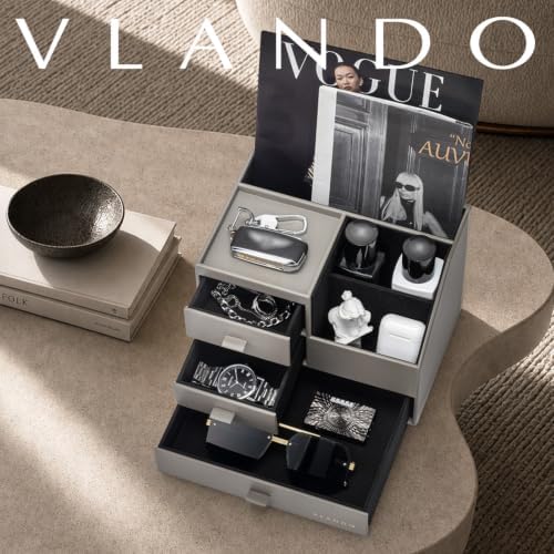 VLANDO Desk Organizer with Drawers, Pen Holder for Desk for Daily Use, Gray