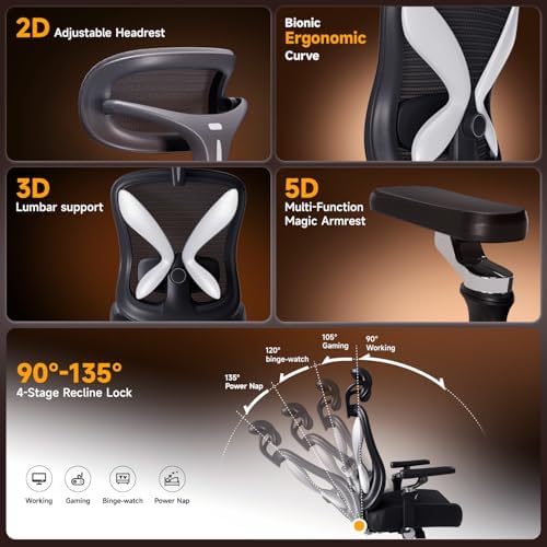 amseatec Ergonomic Mesh Office Chair,5D Flip-Up Arms,3D Lumbar Support