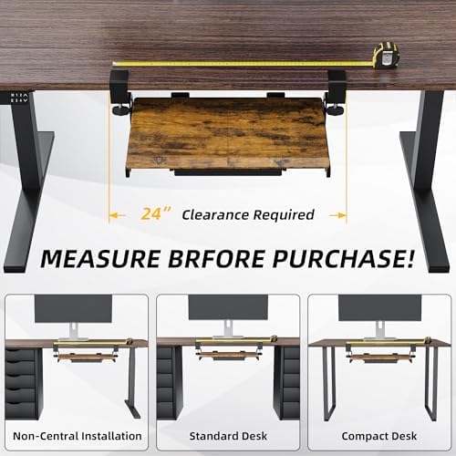 ETHU Small Keyboard Tray Under Desk with Metal Rail, 19.7x11.8", Walnut