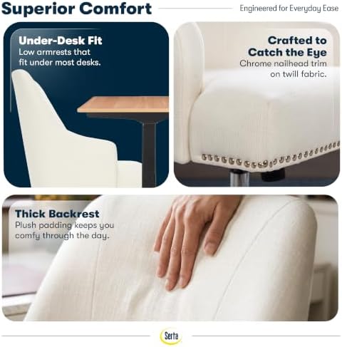 Serta Home Office Desk Chair with Low Padded Arms, Vanity Chair for Bedroom