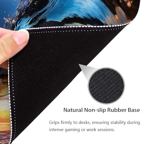 Ocean Waves Mouse Pad, Cool Golden Sea Wave Embracing The Sunset Desk Mat