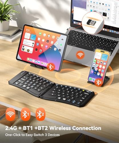 Omikamo Ergonomic Foldable Bluetooth Keyboard, 3-Device Dual-Mode