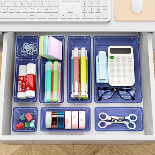 12 PCS Drawer Organizer Set, Makeup Organizer, Tool Storage Tray, Navy Blue
