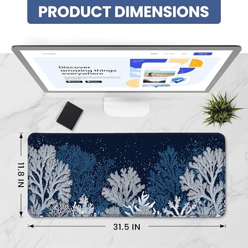 Aesthetic Desk Mat, Cute Ocean Reef Desk Pad Protector for Work & Decor, 31.5" x 11.8", Pretty Non-Slip Extended Mouse Pad for Office or Home