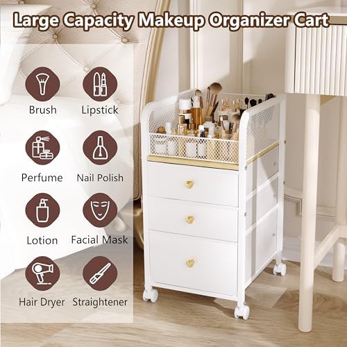 Rolling Makeup Organizer Cart with Drawers Under Desk Storage for Vanity