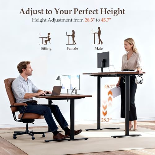 Klicelor L Shaped Standing Desk 55 x 31.5 Inch, Electric Height Adjustable Corner Desk for Home Office Workstation, Ergonomic Sit Stand Computer Table with Memory Controller, Dark Walnut