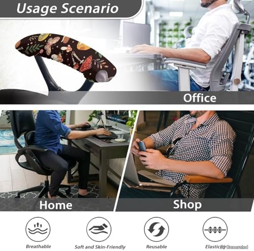 2 Pieces Chair Armrest Slipcovers Mushroom Butterfly Printed Office Chair Arm Pad Covers Skin Friendly Stretchy Office Chair Armrest Covers